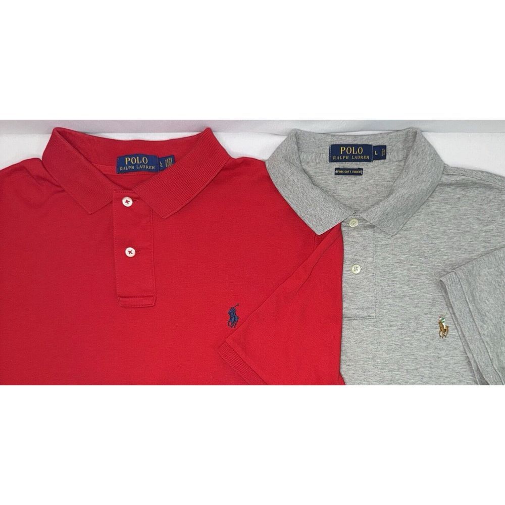 Lot of‎ 2 - Polo Ralph Lauren Mens L Gray & Red Short Sleeve Polos